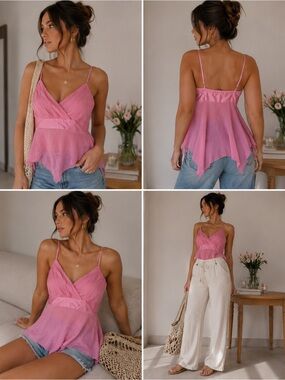 Vintage Y2K Silk Spencer Jeremy Pink Asymmetrical Tank Top